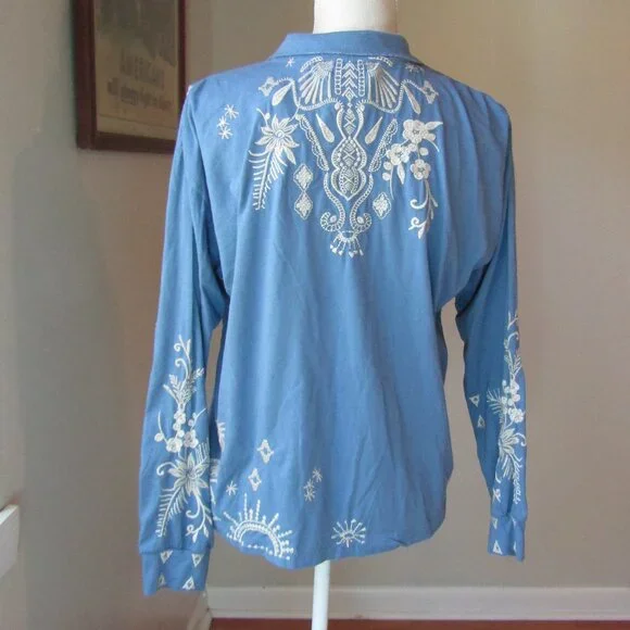 Johnny Was Dylan Long Sleeve Polo Tee XS